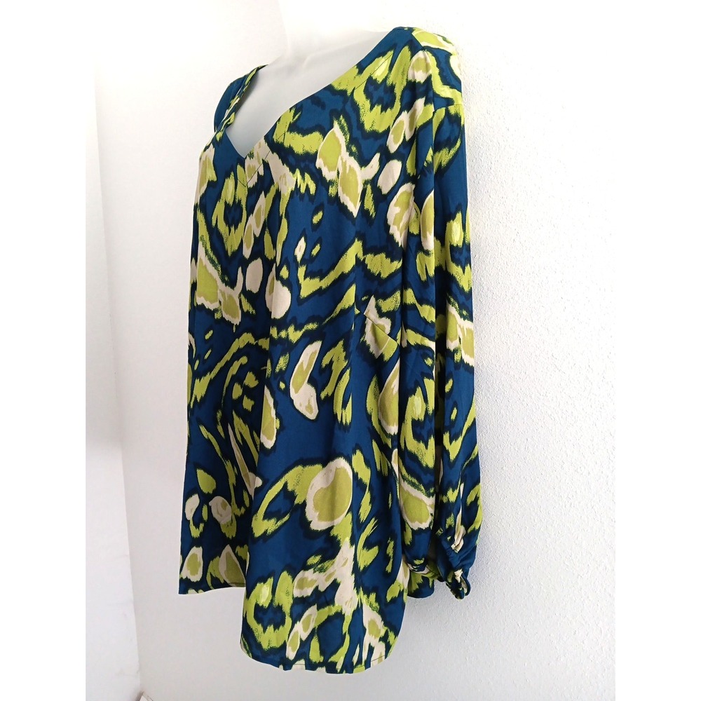 Bellisima by Kim Gravel Tunic Womens Plus 3X Green Blue Flowing Geometric Career - Picture 3 of 12